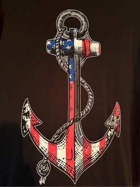 Nine Line - NEW Black Anchor Graphic Tee with American Flag Motif
